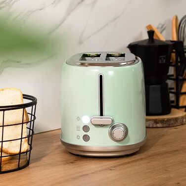 Тостер Cecotec Toaster 2 Scheiben Retro Green, 980 Вт, 2 слоти, нержавіюча сталь, регулювання потужності, піддон для крихт