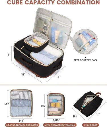 LOVEVOOK Рюкзак ручної поклажі 40L, жіночий водонепроникний рюкзак для подорожей з відділенням для взуття, рюкзак для ноутбука (17.3 дюйми) для школи, роботи, подорожей (чорний+каштанового кольору)