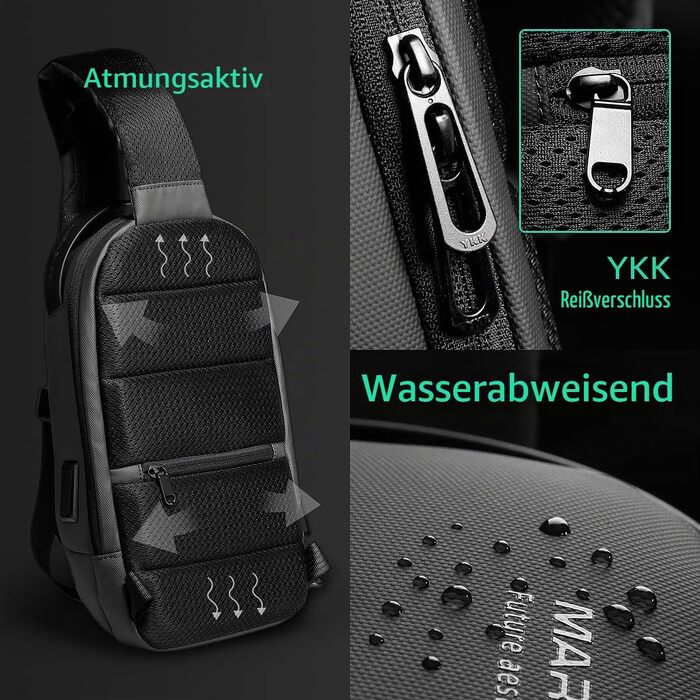 Водонепроникна сумка-слінг Mark Ryden Crossbody проти крадіжок для чоловіків та жінок, сумка через плече для подорожей з відділенням для iPad 9.7