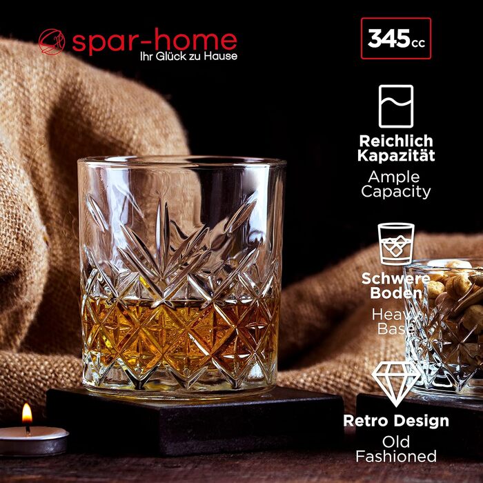 Набір склянок для віскі Spar-Home, 12 шт, 345 мл, кришталь, Tumbler