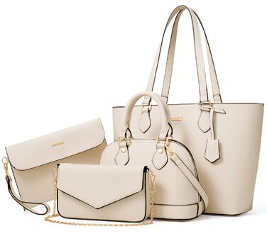 Bagsure Сумка жіноча бежева 4 в 1: сумка-шопер, сумка на плече, для офісу, школи, подорожей, покупок - подарунковий набір