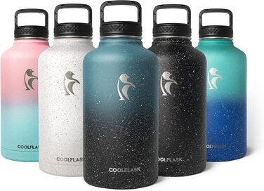Термофляга Coolflask 2Л зі сталі нержавіюючої з трубою та 3 кришками, вакуумна пляшка для води для спорту та подорожей, Starry Indigo Black