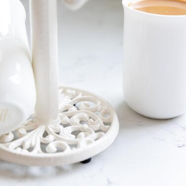 KitchenCraft Traditional Teacup Tree, Cast Iron, White, Holds 6 Cups, 30 cm x 13 cm x 13 cm