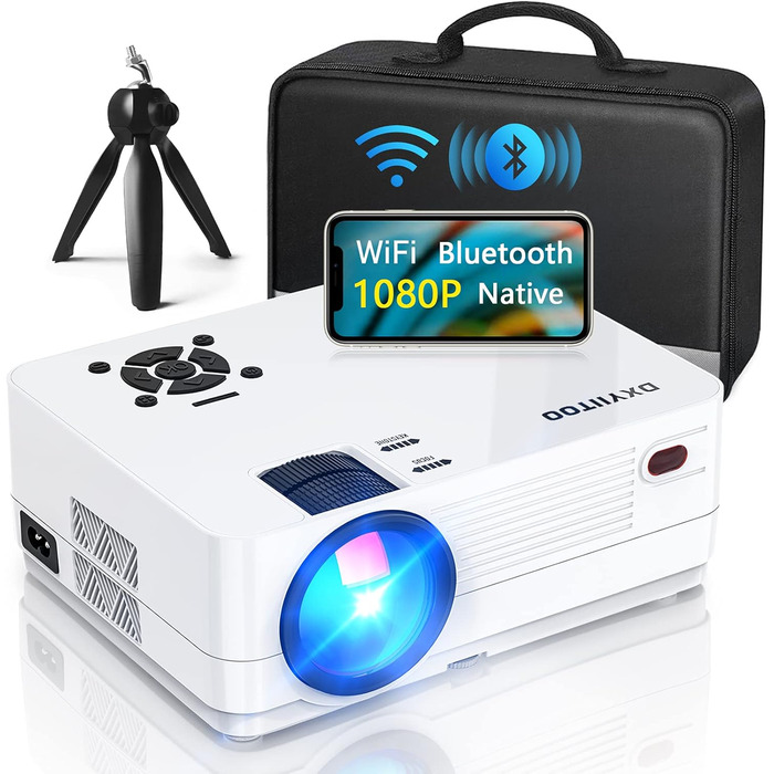 Проектор Nativer 1080P з Wi-Fi та Bluetooth, Full HD для кінотеатру на відкритому повітрі, 300-дюймовий дисплей, 4K, сумісний з iOS/Android/PC/XBox/PS4/TV-Stick/HDMI/USB, білий
