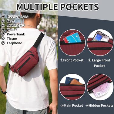 Поясна сумка на пояс, нагрудна сумка, унісекс, сучасна, для подорожей, прогулянок, собак, чоловіча та жіноча (Вишневий)