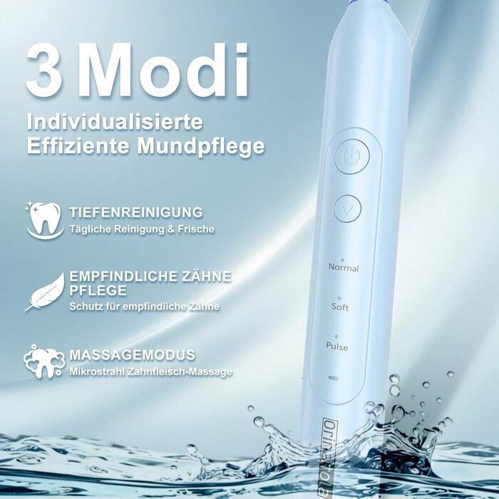 Електрична зубна щітка для дорослих Rotierende з 8 насадками, 3 режимами чищення, акумулятором на 50 днів та Smart-таймером 2 хв - Чорна