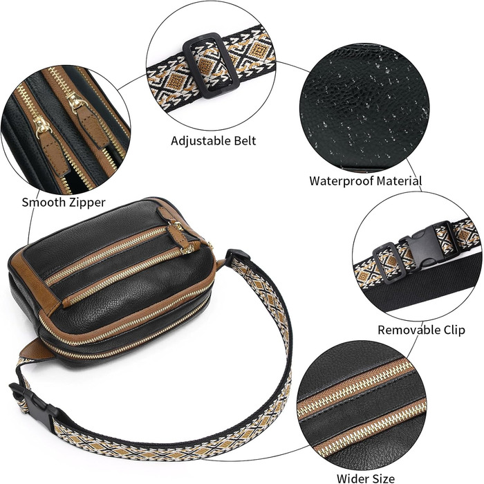 Чоловіча та жіноча поясна сумка з натуральної шкіри, універсальна сумка через плече, сумка на пояс, чорно-коричнева (10#)