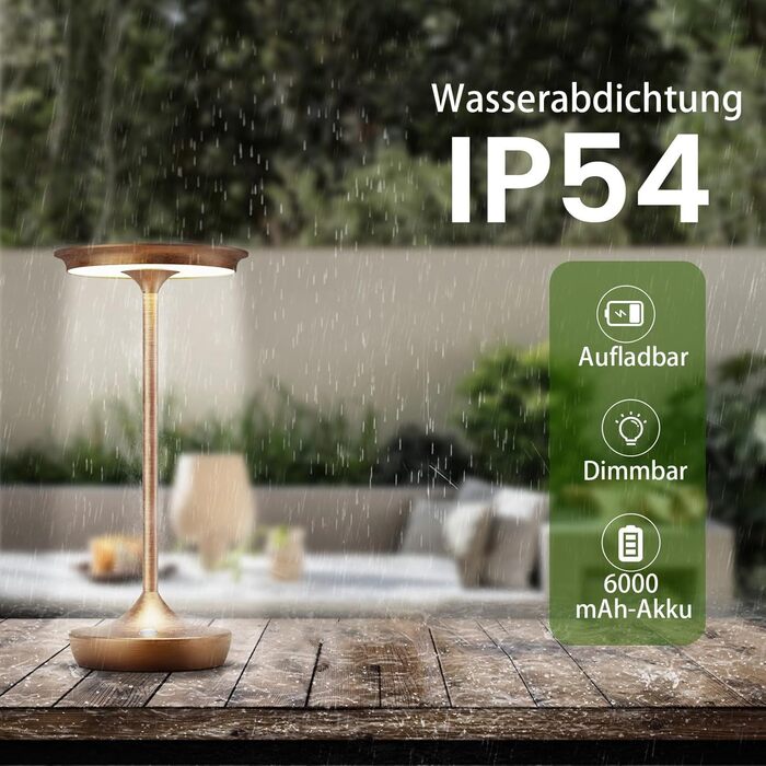 LED настільна лампа бездротова IP54 для вулиці та дому: перезарядна, сенсорна, 3 кольори, 6000mAh, 2 шт.