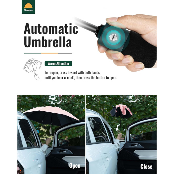 Чакіпі Годинник-парасолька великий, стійкий до вітру, компактний, для подорожей, автоматичний, для жінок та чоловіків, портативний, захист від УФ-променів, парасолька-кишеньковий, покриття 210T, діаметр 97 см, 8 спиць (рожевий)