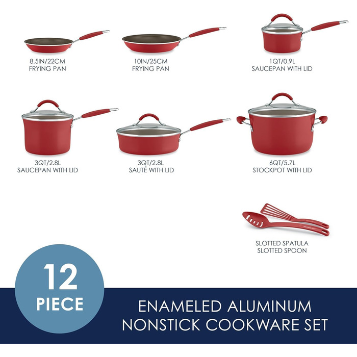 Набір посуду Rachael Ray Cucina Nonstick, 12 предметів, лавандовий (вишнево-червоний)
