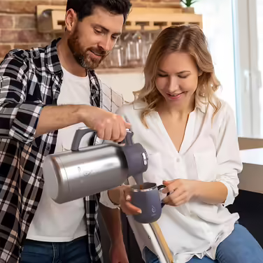 IDEUS Coffee Pot, Double-Walled Vacuum Insulation Insulated Carafe, 2 Liter, Stainless Steel, Thermos Keeps Drinks Hot for 12 Hours, Pot for 15-20 Cups, Silver