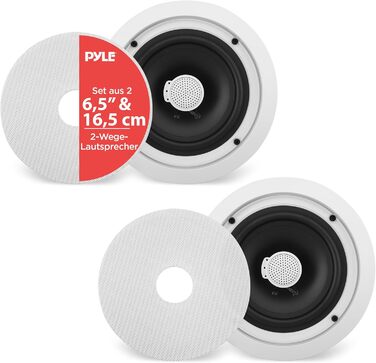 Вбудована стельова акустика Pyle 250Вт, 6.5'' (17 см), кругла, біла, 2-смугова колонка з твітерами, для стелі та стін, монтажний комплект