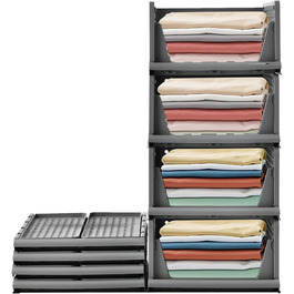 RMAN 4-Piece Closet Organizer Stackable Folding Closet Organizer for Drawers, Closet Organizer, Storage Boxes, Kitchen, Bathroom (Gray)