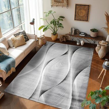 Килим для вітальні, спальні, їдальні, коридору, кухні. Сучасний килим з геометричним малюнком, короткий ворс, легкий у догляді. Чорний, 140 x 200 см