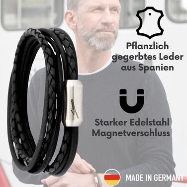 Браслет шкіряний Echtleder (Німеччина), унісекс, з магнітною застібкою, чорно-срібний, розмір L (17-18 см)