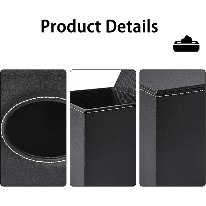 Скляна коробка для серветок прямокутної форми, тримач для косметичних серветок, органайзер для туалетного столика, ванної кімнати, авто, офісу, вінтажний стиль (чорний)