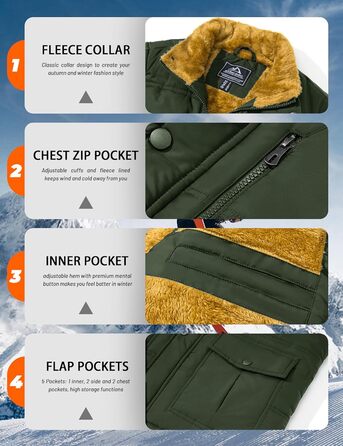 Чоловіча зимова куртка Magcomen з підкладкою з флісу, тепла, для відпочинку, термо, перехідна з багатьма кишенями (XXL, армійний зелений)