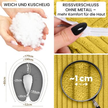 Подушка для годування та вагітності Amilian Stillkissen XXL 170 см - для сну на боці - з наповнювачем та знімним чохлом