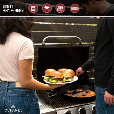 Набір сковорідок Cuisinel з чавуну, 15.2 см + 20.3 см + 25.4 см + 30.5 см + скляна кришка + силіконові ручки-тримачі – попередньо обпалена сковорода – посуд для приготування в духовці та на плиті, використання в приміщенні та на вулиці