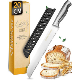 Ніж для хліба KRUSTENZAUBER з хвилястим лезом, 20 см, нержавіюча сталь. Великий ніж для нарізання хліба та булочок, для точного та легкого нарізання.