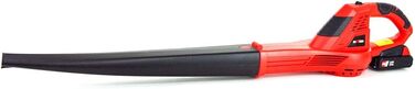 Grafner cordless leaf blower with 20-volt lithium-ion battery and quick charger, 200 km/h blowing speed, anti-vibration handle, compact and handy design, powerful airflow in red