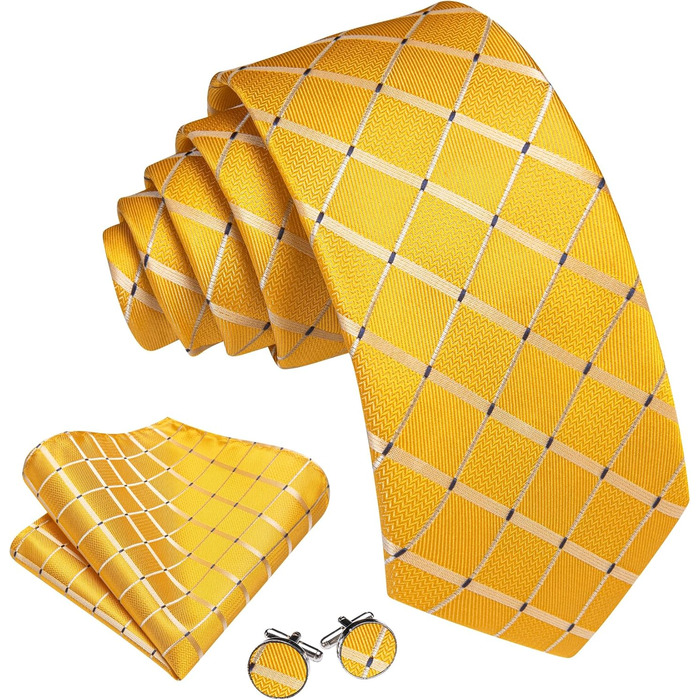 Чоловічий краватковий набір Barry.Wang: краватка в смужку, краваткова затискач, кишеньковий хустинка, запонки, для вечірок, весілля, ділових зустрічей (жовтий)