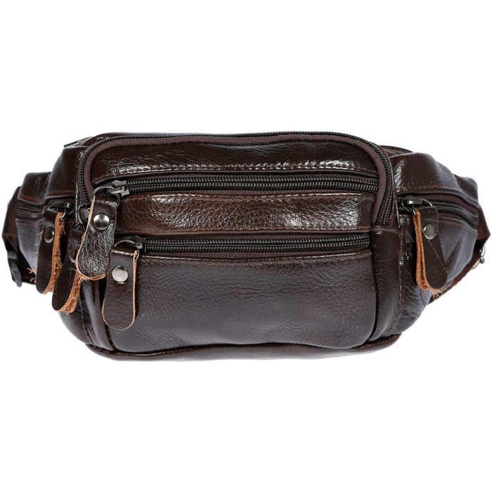 Чоловіча поясна сумка Christian Wippermann з натуральної шкіри - преміум якість, 24x12x6-8 см, 3 відділення на блискавці, регульований ремінь, коричнева