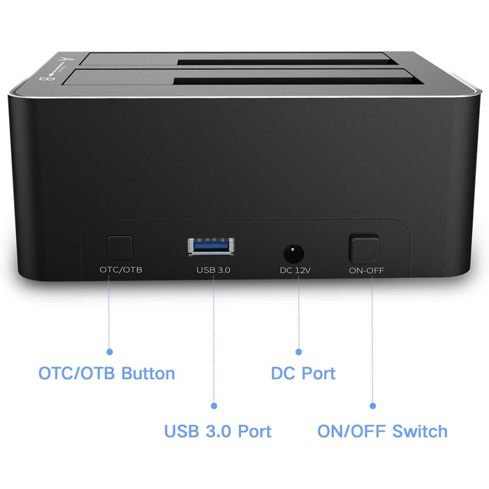 Док-станція для жорстких дисків RSHTECH з двома відсіками, USB 3.0, алюміній, підтримка 2.5/3.5