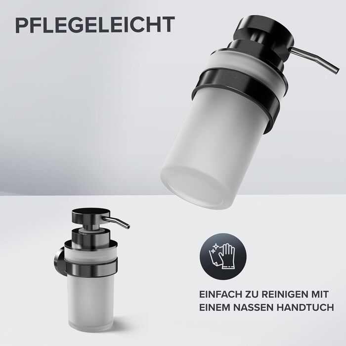 ovimar Soap Dispenser Veotind | Gunmetal | Wall Mounting without Drilling | Stainless Steel and Modern Glass | Large Opening | Suitable for Bathroom or Kitchen | Also Suitable as a Hand Sanitizer Dispenser