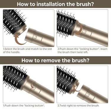 Набір для укладки волосся 6 в 1: фен, круглі щітки, локони, випрямляч, без термічного пошкодження, золото