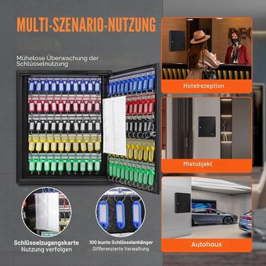 Металевий ключниця-сейф VEVOR на 200 ключів, закривана шафа для ключів з замком, 20 тримачами та картками, чорна (38 x 8.4 x 45 см)