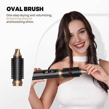 OKWRAP Haarstyler 5-в-1: Airbrush з LCD, Набір для укладки волосся, Фен з насадками, Випрямляч, Локони, Чорний