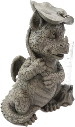 Ebros Whimsical Raindrop Keep Falling On My Head Baby Dragon with Lilypad Umbrella Rain Gauge Statue Fairy Garden Art Stone Resin Figurine