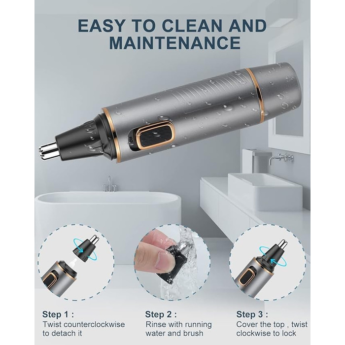 Триммер для носа Areyzin 2025 Upgrade: рожевий/сірий, водонепроникний, з двома лезами