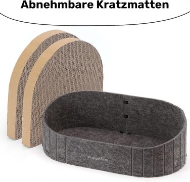 Кразбокс для котів FUKUMARU: диван з картону та фетру, 61 см, сірий