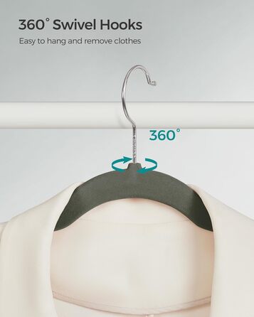 SONGMICS Плечики для одягу з оксамиту, 20 шт., для сорочок, жакеток, костюмів, 41.5 см, обертовий гачок, сірий