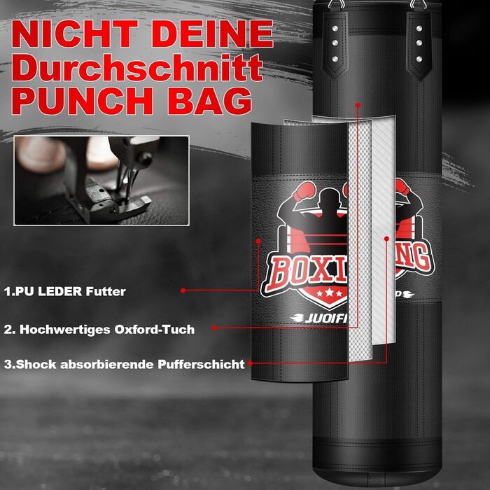 Набір для боксу Boxsack-Set для дорослих, 120 см, з боксерськими рукавичками 12oz, для MMA, карате, кікбоксингу, боксу, муай-тай, тренувань вдома та у фітнес-клубі. Важкий боксерський мішок (не заповнений)