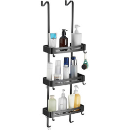 Двоярусна полиця для душу MOGFCT з гачками, з нержавіючої сталі, для ванної кімнати, чорна