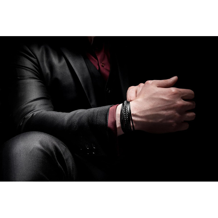 Браслет чоловічий шкіряний SERASAR Premium плетінка, чорно-коричневий, магнітний замок, 21 см, в подарунковій коробці