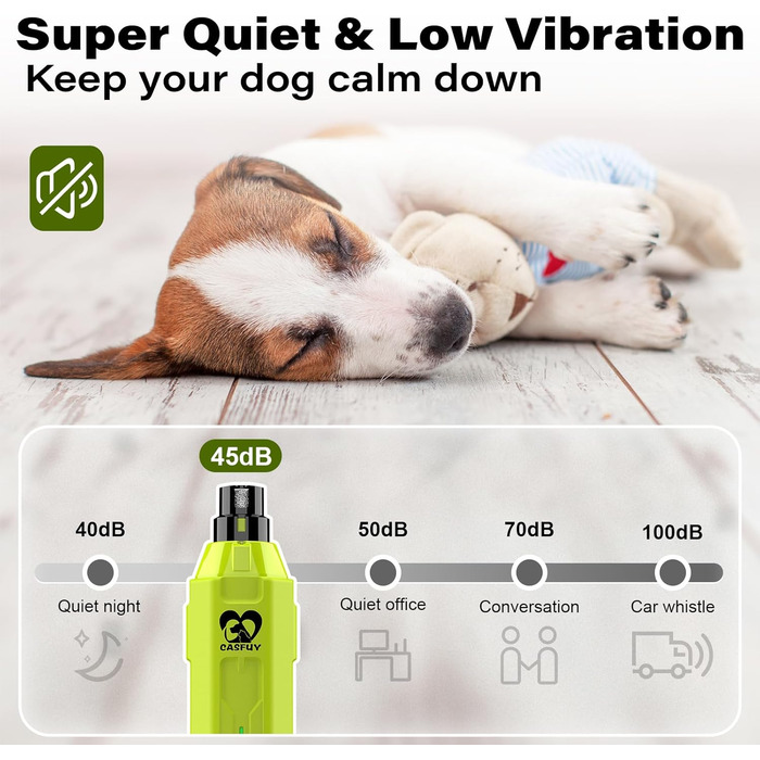 Електричний точило для собачих кігтів Casfuy 6-ступінчате – тихе, перезаряджуване, для собак великих, середніх та малих порід (зелене)