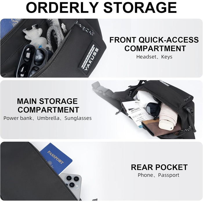 Спортивна нагрудна сумка YaKuss, велика водонепроникна поясна сумка через плече, регульований ремінь для бігу, подорожей, чорна