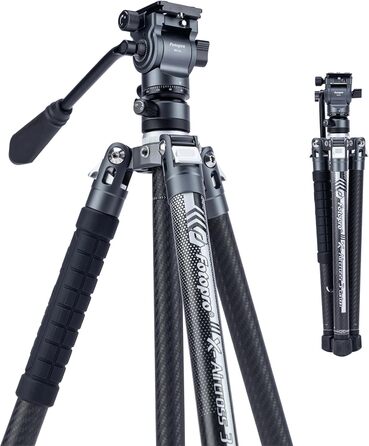 Штатив Fotopro Carbon X-Aircross 3 з поворотним вушкою 360° та швидкознімною платформою, 151 см, блакитний, для відео та фото, максимальне навантаження 10 кг