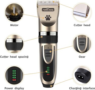 Професійна машинка для стрижки собак Nobleza: набір для грумінгу, тиха бездротова акумуляторна машинка для собак та котів