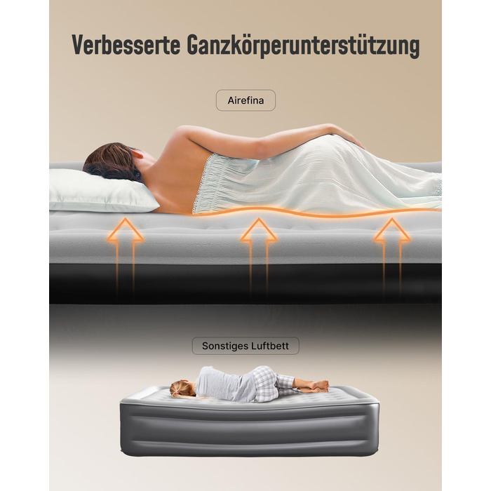 Надувне ліжко Airefina для 1 особи з вбудованим насосом, 99x190x46 см. Гостьове ліжко, компактне, з сумкою для перенесення, до 295 кг