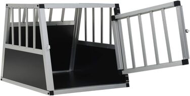 Транспортна переноска для собак у машину, клітка-переноска для собак, переноска для собак у машину з однією дверцятами з алюмінію та MDF, 54 x 69 x 50 см (Ш x Г x В), срібна