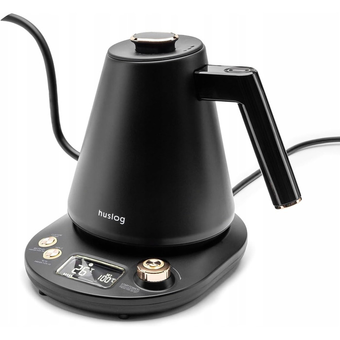 Huslog Electric Gooseneck Kettle with Temperature Control - 1 Liter, Black