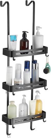 Двоярусна полиця для душу MOGFCT з гачками, з нержавіючої сталі, для ванної кімнати, чорна