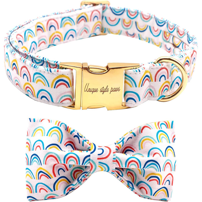 Нашийник для собак Unique Style Paws з метеликом, регульований, для середніх собак (L, Райдужний)