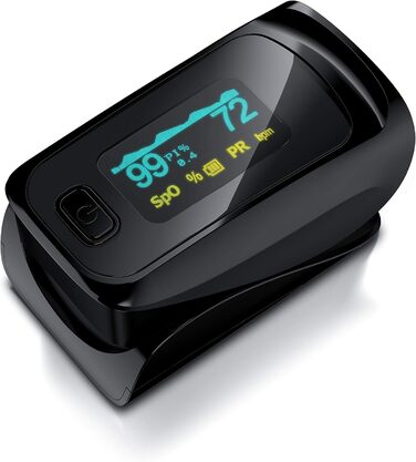 Пульсоксиметр на палець Medicinalis - вимірювання SpO2, пульсу, OLED дисплей, індикатор заряду батареї, тривога, однокнопкове управління, чорний