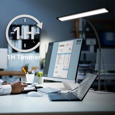 LED лампа для столу 10W, диммируемая, 160 LED, USB-адаптер, 3 колірні температури, 10 рівнів яскравості, гнучкий 70см «лебединий шия», для дому та офісу, з пультом ДУ